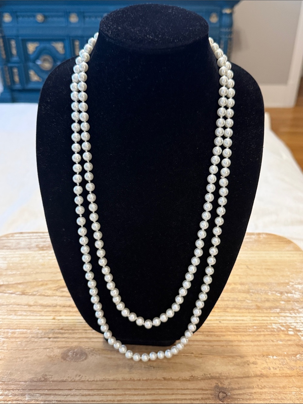 Vintage White Beaded Faux Pearl Long Lanyard Statement Necklace